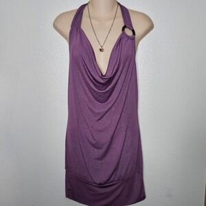 Wet Seal Purple Shimmer Cowl Neck Halter Top Y2K